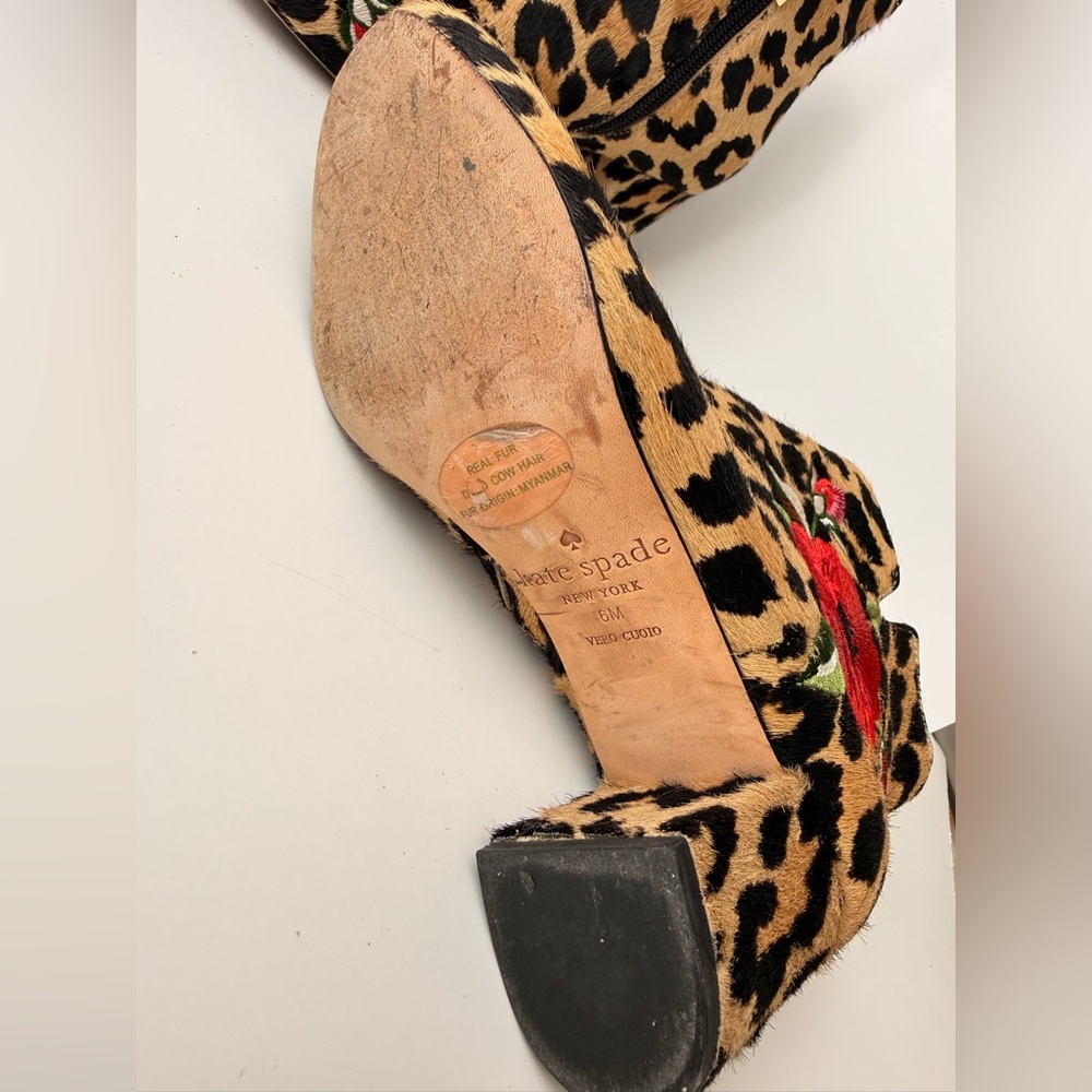 Kate Spade Langton Leopard Real Fur Calf‎ Hair Floral Embroidered Ankle Boots 6 - Picture 9 of 12